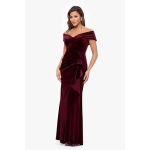 Xscape Velvet Formal Evening Gown Sz 14W Burgundy Mother of Bride Wedding Party